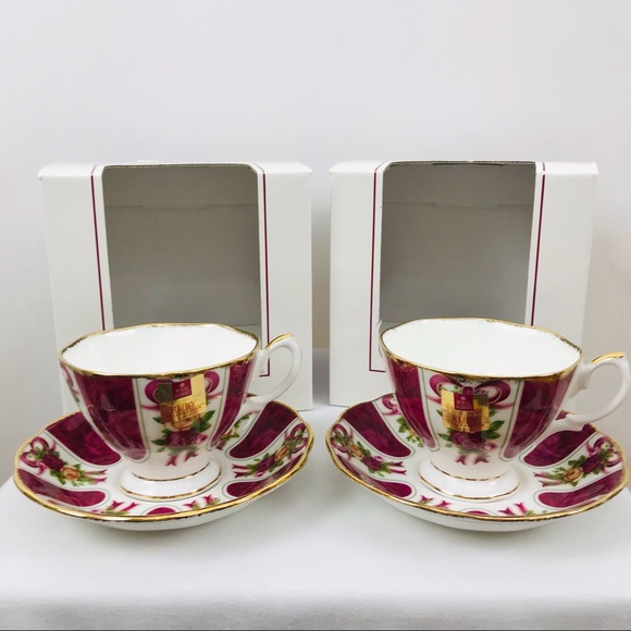 Royal Albert Old County Roses Ruby Celebration Teacup and Saucers - Picture 5 of 13